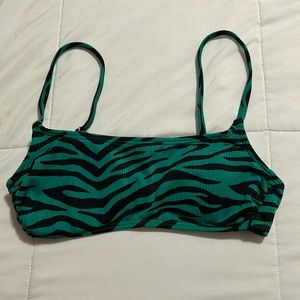green & black zebra print bathing suit top size S